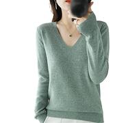 Pull pour femme en tricot cachemire avec col en V - Décontracté - Doux et fin - Pour l'automne et l'hiver, Vert, M