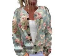 Pull pour femme en tricot pour femme - Cardigan ouvert sur le devant - Manches longues - Grande taille - Boutonné - Automne - Tendance - Costume de fête - Cadeaux de Noël, bleu clair, S