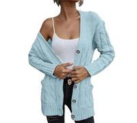 Pull pour femme en tricot Theraml pour femme 2024 automne 2024 Pull en tricot torsadé ouvert sur le devant Cardigan ample pour fête Costume de Noël Cadeaux, bleu, S