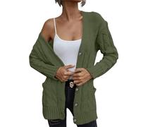 Pull pour femme en tricot Theraml pour femme 2024 automne 2024 Pull en tricot torsadé ouvert sur le devant Cardigan ample pour fête Costume de Noël Cadeaux, Vert, 3XL