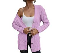 Pull pour femme en tricot Theraml pour femme 2024 automne 2024 Pull en tricot torsadé ouvert sur le devant Cardigan ample pour fête Costume de Noël Cadeaux, violet, XL