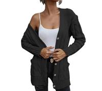 Pull pour femme en tricot Theraml pour femme 2024 automne 2024 Pull en tricot torsadé ouvert sur le devant Cardigan ample pour fête Costume de Noël Cadeaux, Noir , M