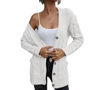 Pull pour femme en tricot Theraml pour femme 2024 automne 2024 Pull en tricot torsadé ouvert sur le devant Cardigan ample pour fête Costume de Noël Cadeaux, Wh1., M