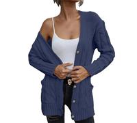 Pull pour femme en tricot Theraml pour femme 2024 automne 2024 Pull en tricot torsadé ouvert sur le devant Cardigan ample pour fête Costume de Noël Cadeaux, bleu marine, S
