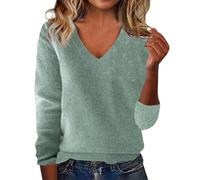 Pull pour femme grande taille avec col en V de couleur unie - Pull ample pour l'automne et l'hiver - Pull léger à motif d'amour mignon - Pull en tricot thermique, vert menthe, 4XL