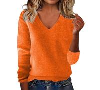 Pull pour femme grande taille avec col en V de couleur unie - Pull ample pour l'automne et l'hiver - Pull léger à motif d'amour mignon - Pull en tricot thermique, Orange, 4XL