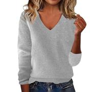 Pull pour femme grande taille avec col en V de couleur unie - Pull ample pour l'automne et l'hiver - Pull léger à motif d'amour mignon - Pull en tricot thermique, gris, 4XL
