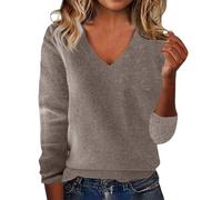 Pull pour femme grande taille avec col en V de couleur unie - Pull ample pour l'automne et l'hiver - Pull léger à motif d'amour mignon - Pull en tricot thermique, Argenté., 3XL