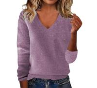 Pull pour femme grande taille avec col en V de couleur unie - Pull ample pour l'automne et l'hiver - Pull léger à motif d'amour mignon - Pull en tricot thermique, violet, 5XL