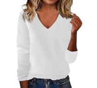 Pull pour femme grande taille avec col en V de couleur unie - Pull ample pour l'automne et l'hiver - Pull léger à motif d'amour mignon - Pull en tricot thermique, blanc, 5XL