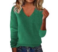 Pull pour femme grande taille avec col en V de couleur unie - Pull ample pour l'automne et l'hiver - Pull léger à motif d'amour mignon - Pull en tricot thermique, Vert noir, 4XL