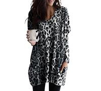 Pull pour femme - Haut long décontracté avec motif léopard - Sweat à manches longues d'automne avec poche - Chemisier tunique large en grande taille (multicolore, multicolore)