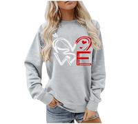 Pull pour femme - Imprimé - Sweatshirt à manches longues - Haut pour femme - Mignon amour - Cœur - Saint-Valentin - Pull à col rond - Pull ample surdimensionné - Manches longues - Automne et hiver