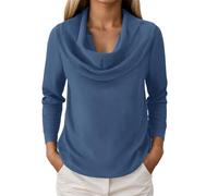 Pull pour femme - Pull en tricot tendance - Col rond - Manches longues - Pull d'hiver surdimensionné - Couleur unie - Pull décontracté - T-shirt à manches longues, bleu, L