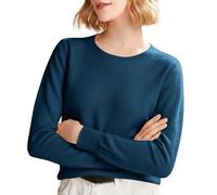 Pull pour femme - Pull tricoté à manches longues - Col rond - Léger - Couleur unie, bleu marine, XL