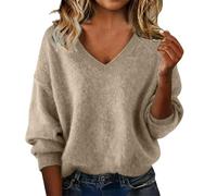 Pull pour femme UK - Pull d'hiver chaud en polaire pour femme - Pull surdimensionné mode à col en V - Couleur unie - Manches longues - Pull en cachemire doux et confortable pour dames - Hauts amples