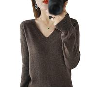 Pull pour femmes automne hiver tricot cachemire col en V pull décontracté doux mince basique pull pull, café, XXL
