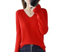 Pull pour femmes automne hiver tricot cachemire col en V pull décontracté doux mince basique pull pull, Rouge, M