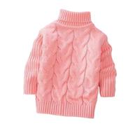 Pull pour fille à col rond - Pull en tricot léger - Couleur unie - Manches longues - Pull d'hiver - Pull à manches longues - Décontracté - T-shirt thermique à manches longues, Rose, 5-6 ans