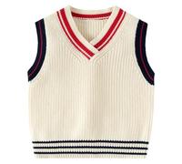 Pull pour garçon style coréen en tricot automne col en V pull confortable sans manches coupe décontractée pull enfants 2 à 10 ans, 01#_beige, 8-10 ans