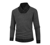 Pull pour homme 2025 - Hauts thermiques - Haut à manches longues - Bouton long - En lin - Col en V - Confortable - Col en V - Confortable - Col long - Manteau tricoté, gris, L