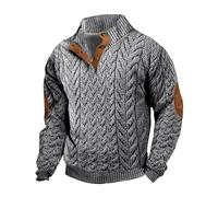 Pull pour homme à col boutonné - Pull en tricot épais à col montant - Pull décontracté d'extérieur boutonné sur le devant - Sans capuche - Demi-boutons, gris, L