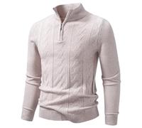 Pull pour homme avec fermeture éclair 1/4 - Col roulé - Col montant - Pull chaud à manches longues - Pull de travail solide en tricot fin - Pull d'hiver avec fermeture éclair