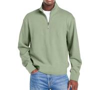 Pull pour homme avec fermeture éclair 1/4 - Pull en tricot sans capuche - Couleur unie - Pull de transition - Coupe droite - Sweat-shirt tendance - Col montant - Pull de travail décontracté