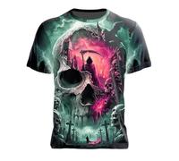 Pull pour homme avec motif d'Halloween - Manches courtes - Col rond - Pour fête d'automne - Costume décontracté et confortable - Mélange doux, vert, 3XL