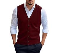 Pull pour homme - Col en V - Sans manches - Coupe confortable - En coton - Sans manches - Pull en tricot à une boutonnage - Gilet de loisirs classique - Gilet de travail chaud - Pour le quotidien, le
