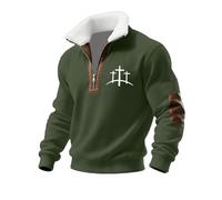 Pull pour homme col rond en polaire avec fermeture éclair quart de col cadet Christ Muscle Tops Patch Hiver Pull Slim Fit Pull, Vert, S