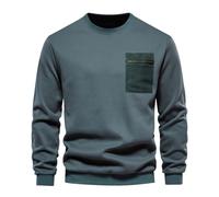 Pull pour homme - Couleur unie - Avec poche de poitrine - Léger - Manches longues - Classique - All-Match - T-shirt à manches longues - Loisirs - Col rond - Pull pour homme - Tendance - Fitness - Haut