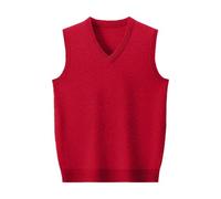Pull pour homme - Gilet classique tricoté - Automne - Hiver - Pull chaud - Col en V - Sans manches - Cardigan décontracté - Coupe décontractée - Extensible - Pour homme, rouge, XXL