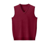 Pull pour homme - Gilet classique tricoté - Automne - Hiver - Pull chaud - Col en V - Sans manches - Cardigan décontracté - Coupe décontractée - Extensible - Pour homme, Bordeaux, XXL