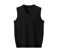 Pull pour homme - Gilet classique tricoté - Automne - Hiver - Pull chaud - Col en V - Sans manches - Cardigan décontracté - Coupe décontractée - Extensible - Pour homme, Noir , XL