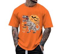 Pull pour homme - T-shirt graphique décontracté à manches courtes pour le quotidien, Halloween, confortable, respirant, mélange de tissus mélangés, Orange, 3XL