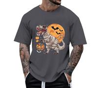 Pull pour homme - T-shirt graphique décontracté à manches courtes pour le quotidien, Halloween, confortable, respirant, mélange de tissus mélangés, gris foncé, 3XL