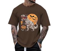 Pull pour homme - T-shirt graphique décontracté à manches courtes pour le quotidien, Halloween, confortable, respirant, mélange de tissus mélangés, marron, 3XL