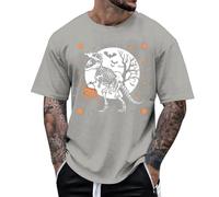Pull pour homme T-shirt graphique décontracté à manches courtes pour le quotidien, tenue d'Halloween, mélange confortable et respirant, design imprimé élégant, Gris clair., XL