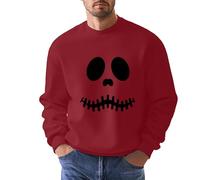 Pull pour homme - Tendance d'Halloween - Imprimé 3D décontracté - Manches longues - Sans capuche - Pull graphique élégant pour fête - Pull de sport pour homme, H-Rouge, M