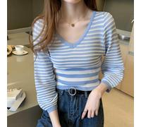 Pull rayé à col en V pour femme, manches longues, ample, doux et | Manteau d'hiver pour femme, veste bouffante pour femme, parka chaude, veste alternative en duvet épais