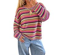 Pull rayé Ample en Maille à Manches Longues et col Rond, idéal pour l'autom | Chemisier Rouge Gilet Top Multicolore Cachemir Pastel Ballon Doudou Droit Palmier Decollete Cheminee