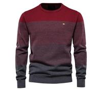 Pull rayé d'hiver pour homme - Coupe ajustée - Col rond - Col rond - Pull à manches longues, a-rouge, M