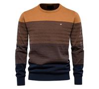 Pull rayé d'hiver pour homme - Coupe ajustée - Col rond - Col rond - Pull à manches longues, D-orange, XL