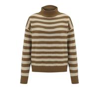 Pull rayé en tricot pour femme, pull d'hiver pour femme, pull en tricot vintage, pull à manches longues, col roulé pour femme, pull d'hiver tricoté confortable, beige, S