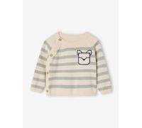 Pull rayé naissance en tricot avec poche fantaisie beige chiné 1M(54CM)