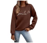 Pull rayé pour femme - T-shirt à col rond imprimé pour la vie quotidienne, la maison, l'extérieur, l'entraînement - Couleur unie - Manches longues - Fausse fourrure, café, XXL