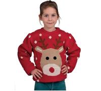 Pull Renne de Noël enfant fille/garçon, taille 10-12 ans - PTIT CLOWN - Rouge - Thème Renne/Cerf 10-12 ans