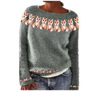 Pull rétro tricoté à manches longues et col rond pour femme Imprimé île 2026, Vert, L