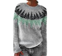 Pull rétro tricoté à manches longues et col rond pour femme Imprimé île 2026, vert menthe, 5XL